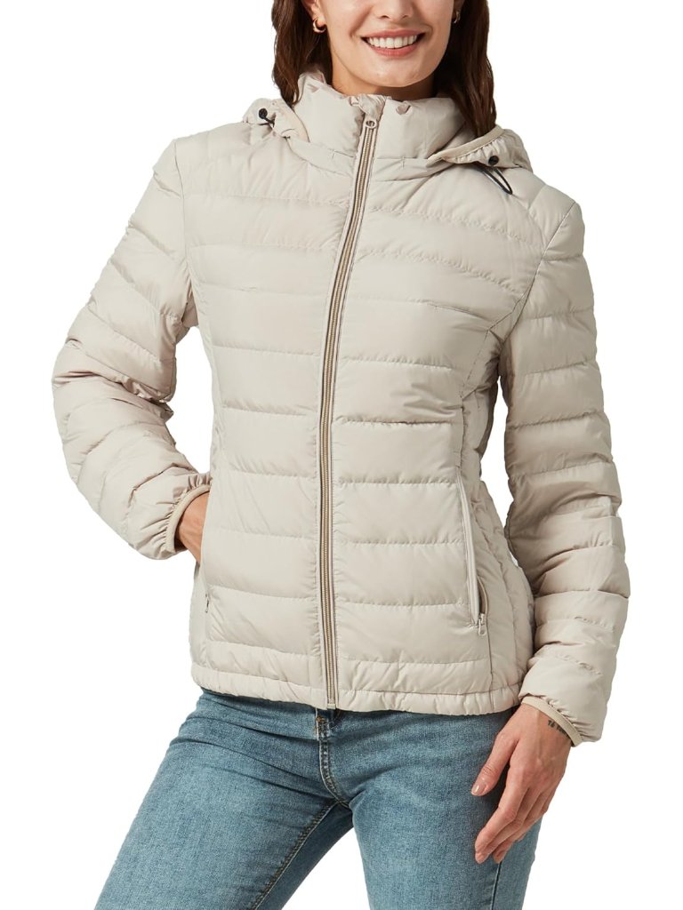 Down Jacket For Women Lightweight Long Sleeve Quilted Puffer Coat With Detachabl